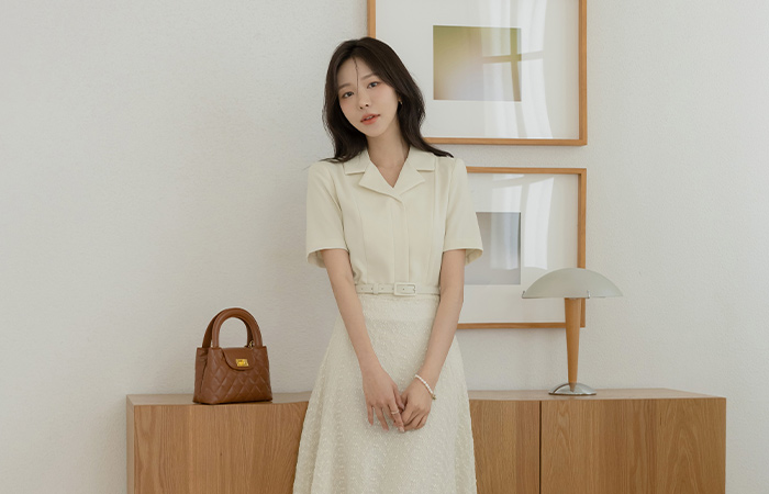 Cool Collar Color Combination Dress(+Belt)
