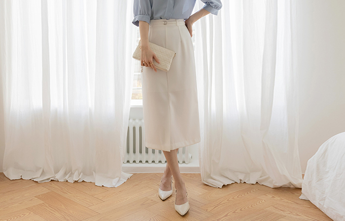 Cozy Front Slit H-line Skirt(+Belt)
