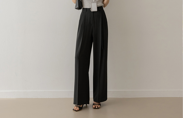 Cool Double Pintuck Wide Slacks(+Belt)