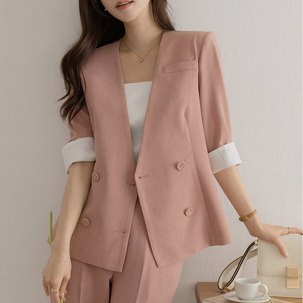 Maple Color Combination Sleeves No-collar Set-up Jacket