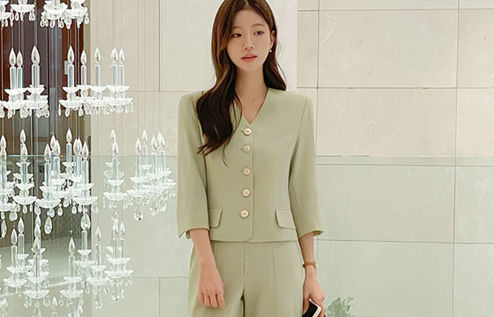 V-neck Set-up Jacket(+Scarf)