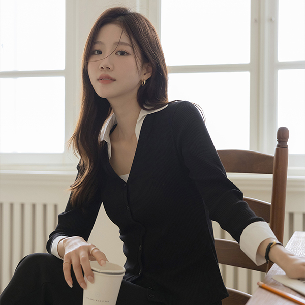 Shirt Color Combination Three-Quarter Sleeves Cardigan