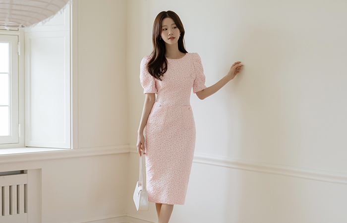 Flower embossing Puff Dress