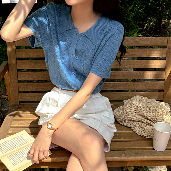ray Polo Short-sleeve Knit Cardigan