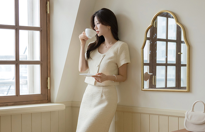 honey Tweed Crop Set-up Jacket