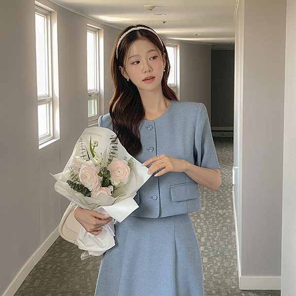Tweed Linen Crop Set-up Jacket