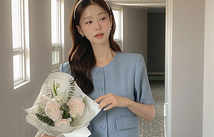 Tweed Linen Crop Set-up Jacket