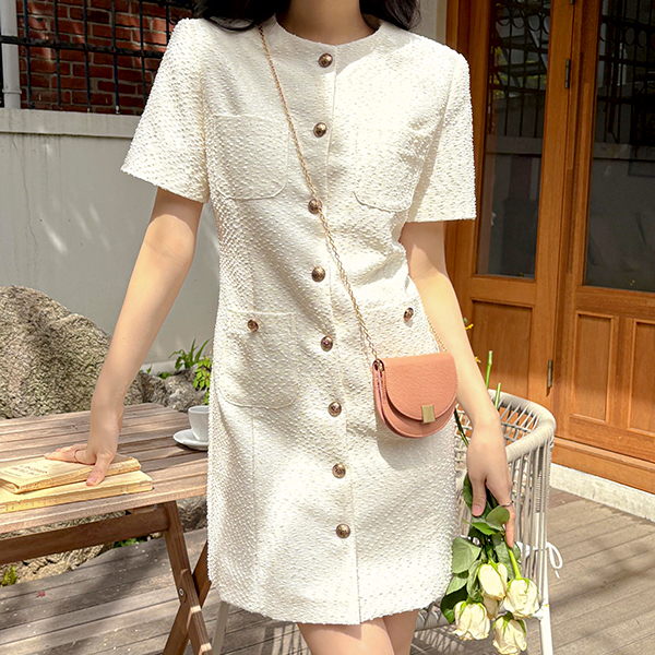 Tweed Antique Button Mini Dress