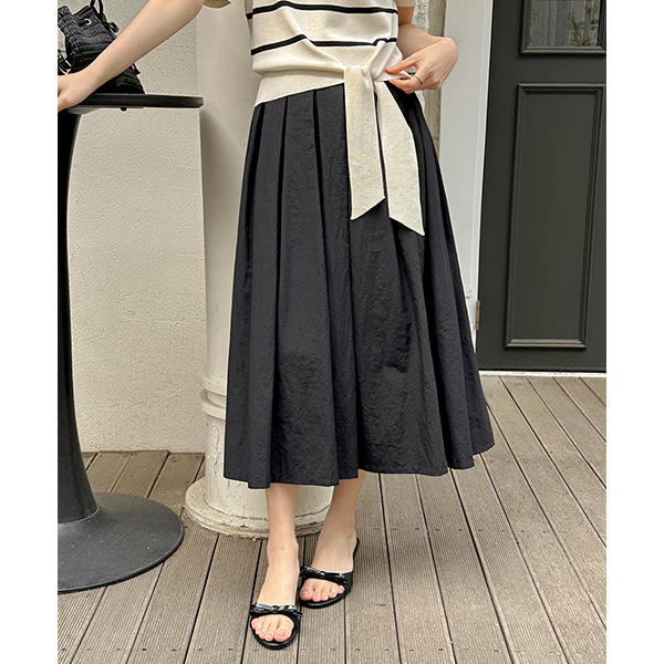 Rustlingly Back Banding Pleats Long Skirt