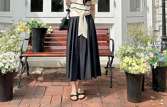 Rustlingly Back Banding Pleats Long Skirt