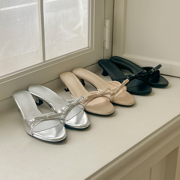 Simple Ribbon Rounding Sandal Heel
