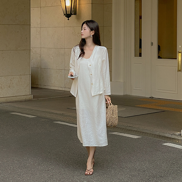 Glory Linen Sleeveless shirts Dress&Jacket SET(+Belt)