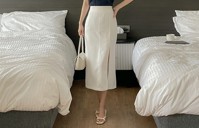 Cutting Side Slit H-line Back Banding Skirt