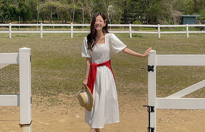 Puff Sleeves Pintuck String Dress