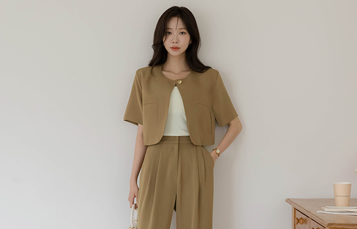 Summer Soft Crop Set-up Jacket