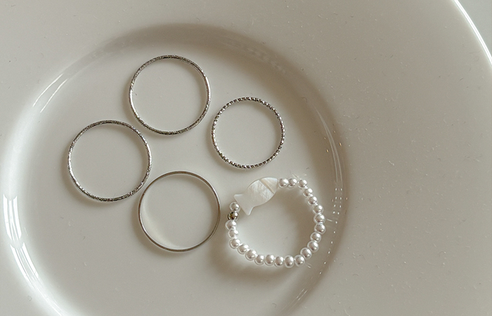 minimal 피쉬 Pearl&Silver Ring(5set)
