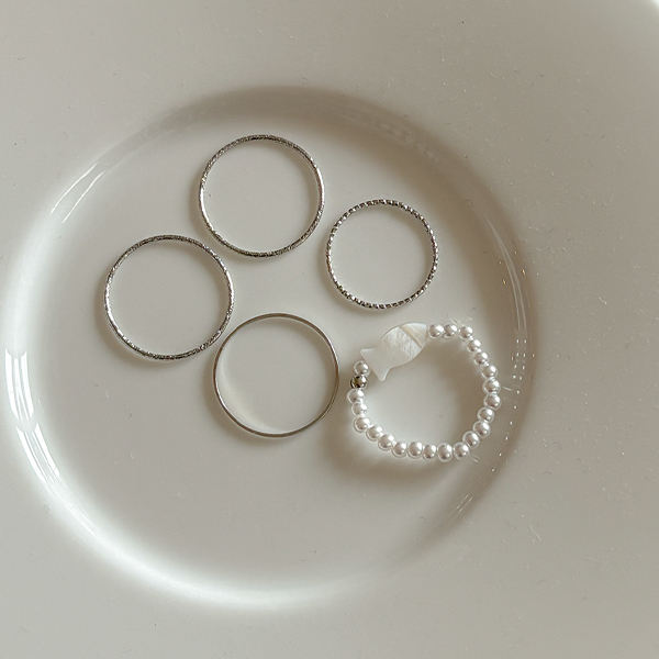 minimal 피쉬 Pearl&Silver Ring(5set)
