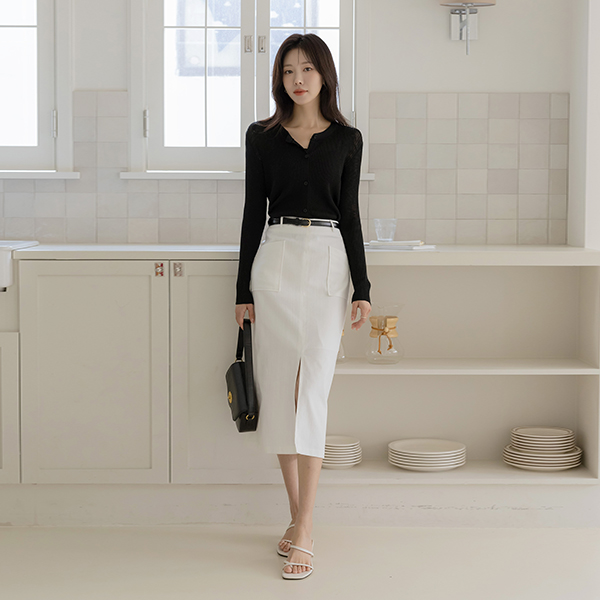 Linen Center Front Vent Pocket H-line Skirt