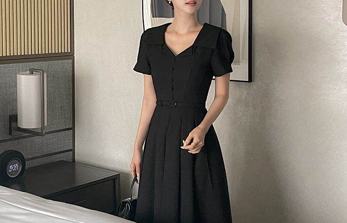 Polo Pleats A-line Dress(+Belt)