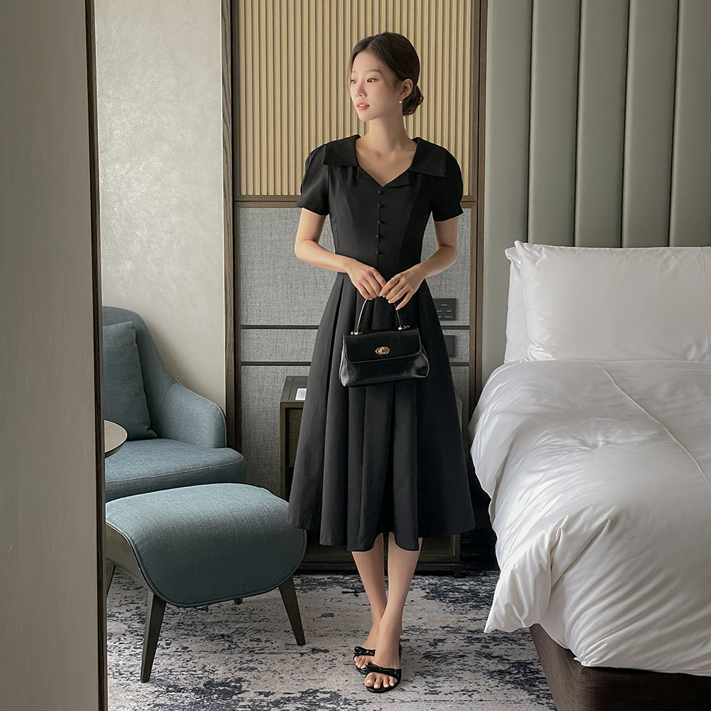 Polo Pleats A-line Dress(+Belt)