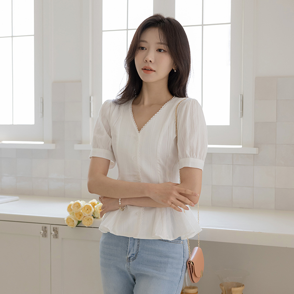 Lace Cotton Peplum Silhouette Blouse