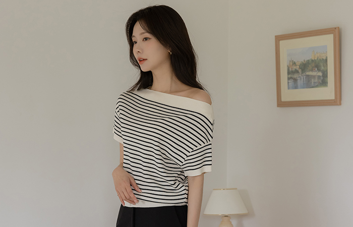 Stripe Off Shoulder Knit