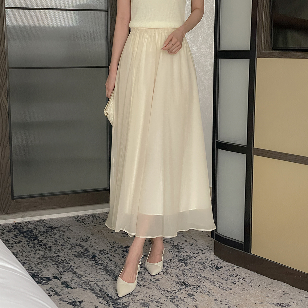 Soft Chiffon Flared 훌 Banding Skirt