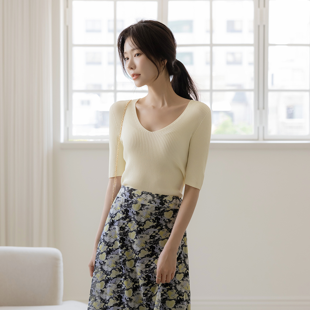 Cooling Whole Garment V-neck Corduroy Knit