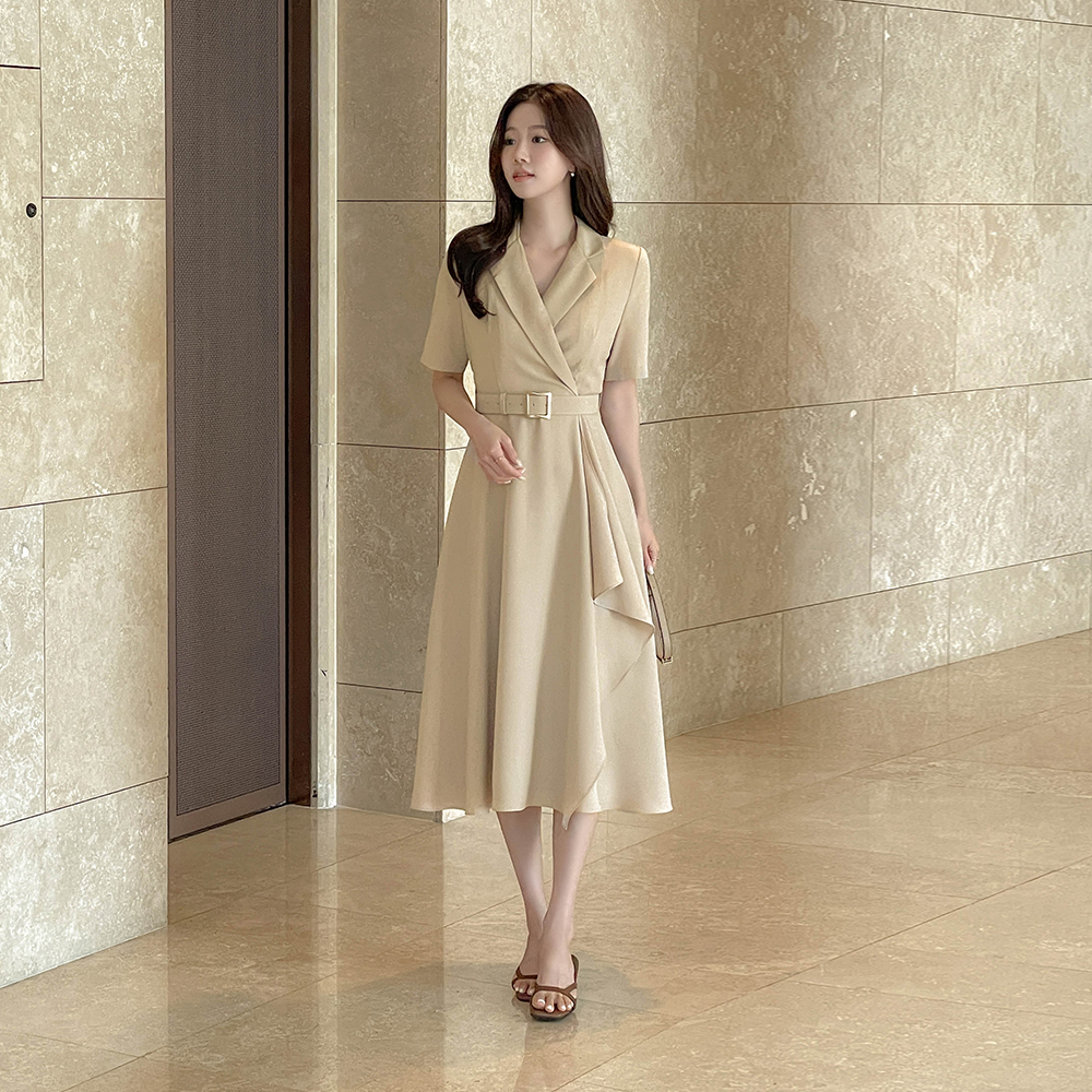 Ruffle Wrap Style A-line Short-sleeve Dress(+Belt)