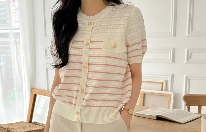 Summer Stripe Pocket Short-sleeve Knit