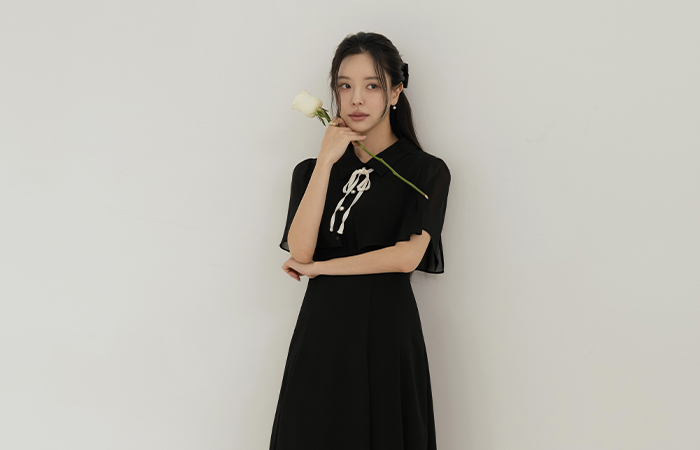 Romantic Chiffon Ribbon Cape&Dress SET