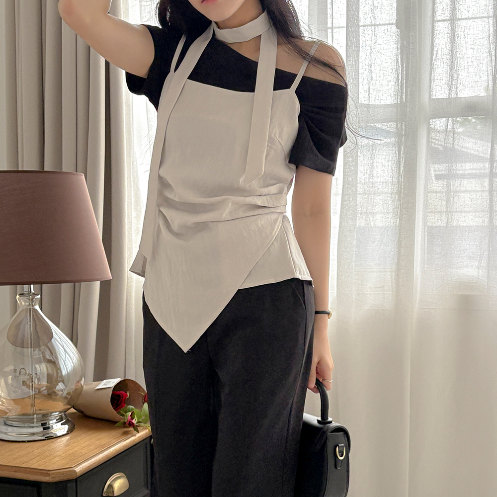 stone Unbalance Back Banding Bustier(+Scarf)
