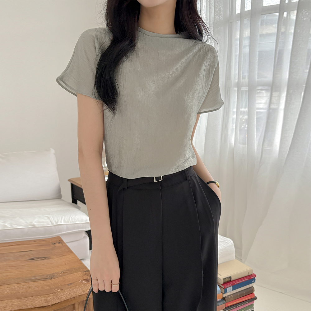 Shining Wrinkle Soft Half-Neck Blouse