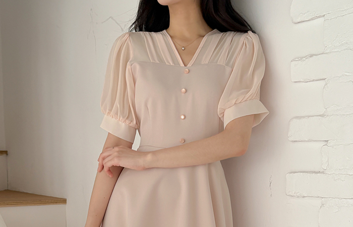 See-through Color Combination A-line Back Ribbon Dress