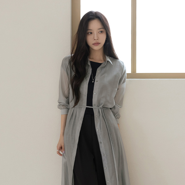 Collar See-through Long Shirt(+Belt)