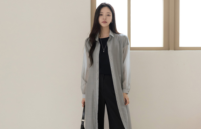 Collar See-through Long Shirt(+Belt)