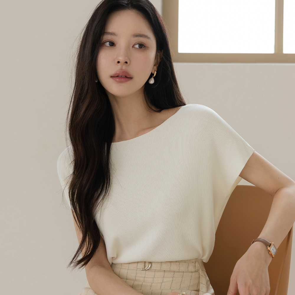Summer Soft Boat Neck Cap-Sleeves Knit