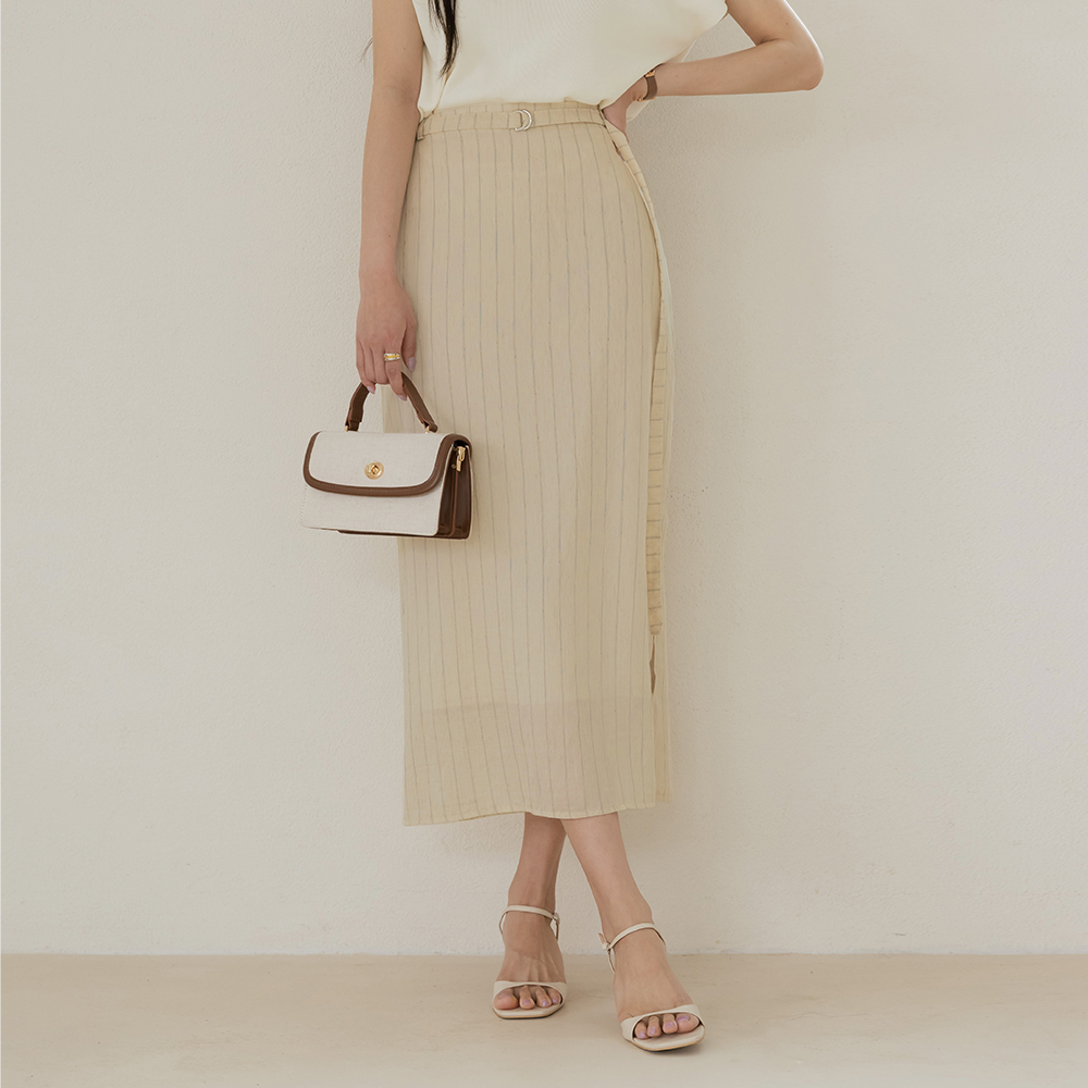 Stripe The Back Banding Slit Skirt(+Belt)
