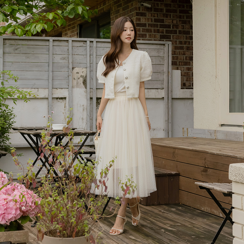 Lovely Dot Patterns Banding Tulle Skirt