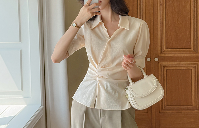 Shirring Wrap Style Polo Shirt