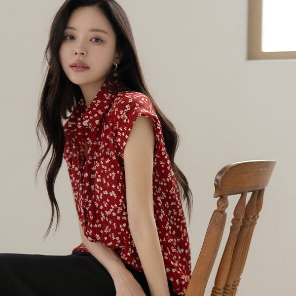Floral Collar Wrinkle Roll-up Shirt