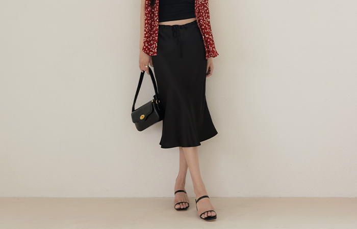 String Satin Midi Skirt