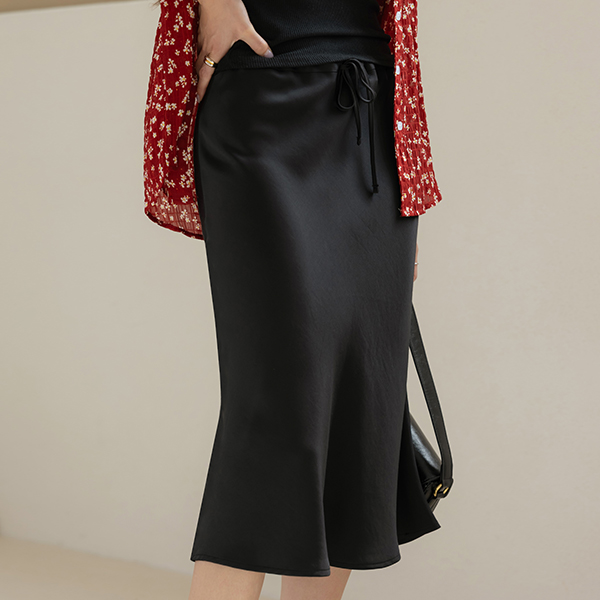 String Satin Midi Skirt