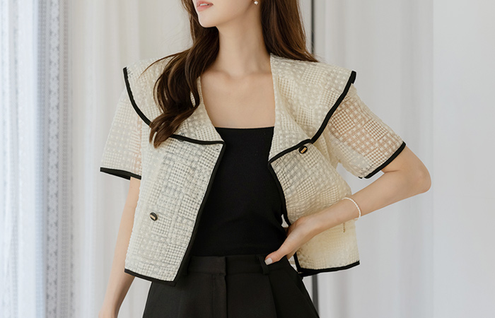 Sailor Collar Double Button Lace Blouse Jacket