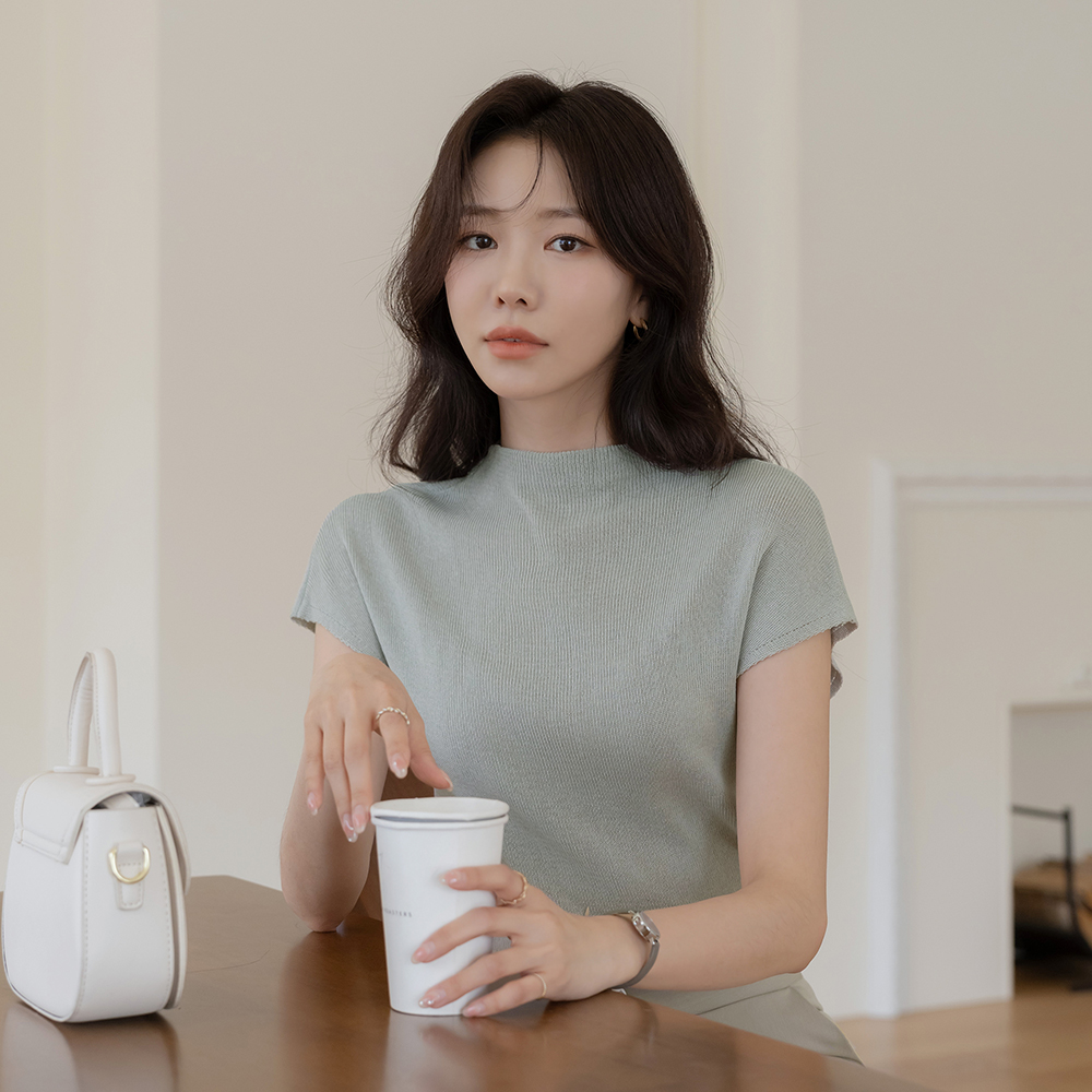 Summer Linen Half-Highneck Cap-Sleeves Knit