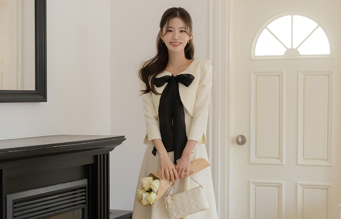 스피넬 Color Combination Ribbon layered Dress