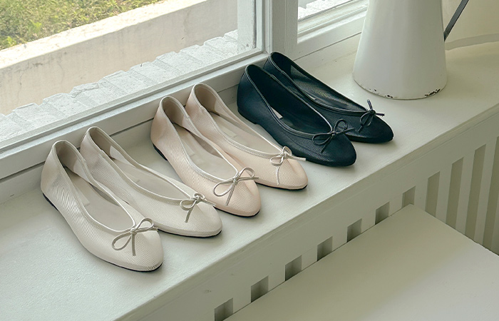 See-through Mesh Ribbon Flat shoes