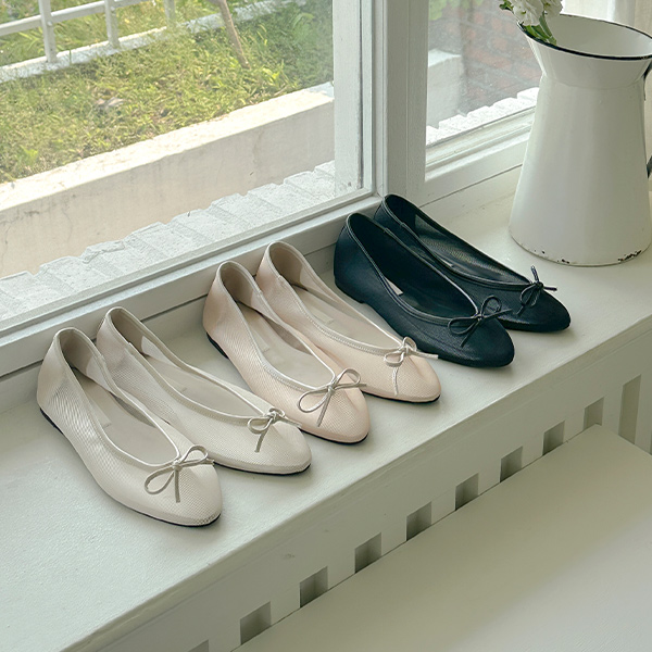 See-through Mesh Ribbon Flat shoes