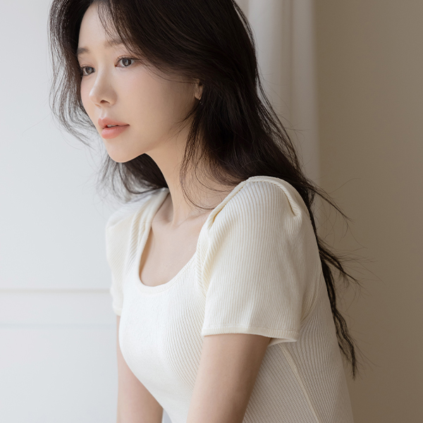 Pastel Square Neck Puff Corduroy T-shirt