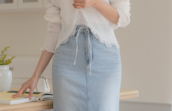 Laura Span Denim Long Skirt(+Belt)